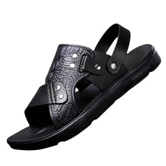Men's Embossed Sandals Durable Non Slip Outdoor Slides Sandals