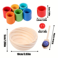 Wooden Rainbow Ball and Cup Sorting Game for Ages 3
