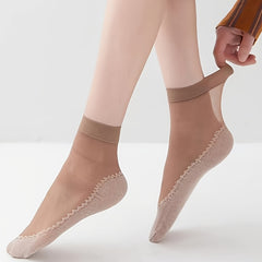 5 Pairs Semi Sheer Non Slip Socks Women's Stockings
