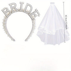 2pcs Bridal Headband Crown Wedding Shower Decor Bachelorette Party Supplies