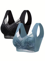 2pcs Lace Wireless Bras Full Coverage Lingerie