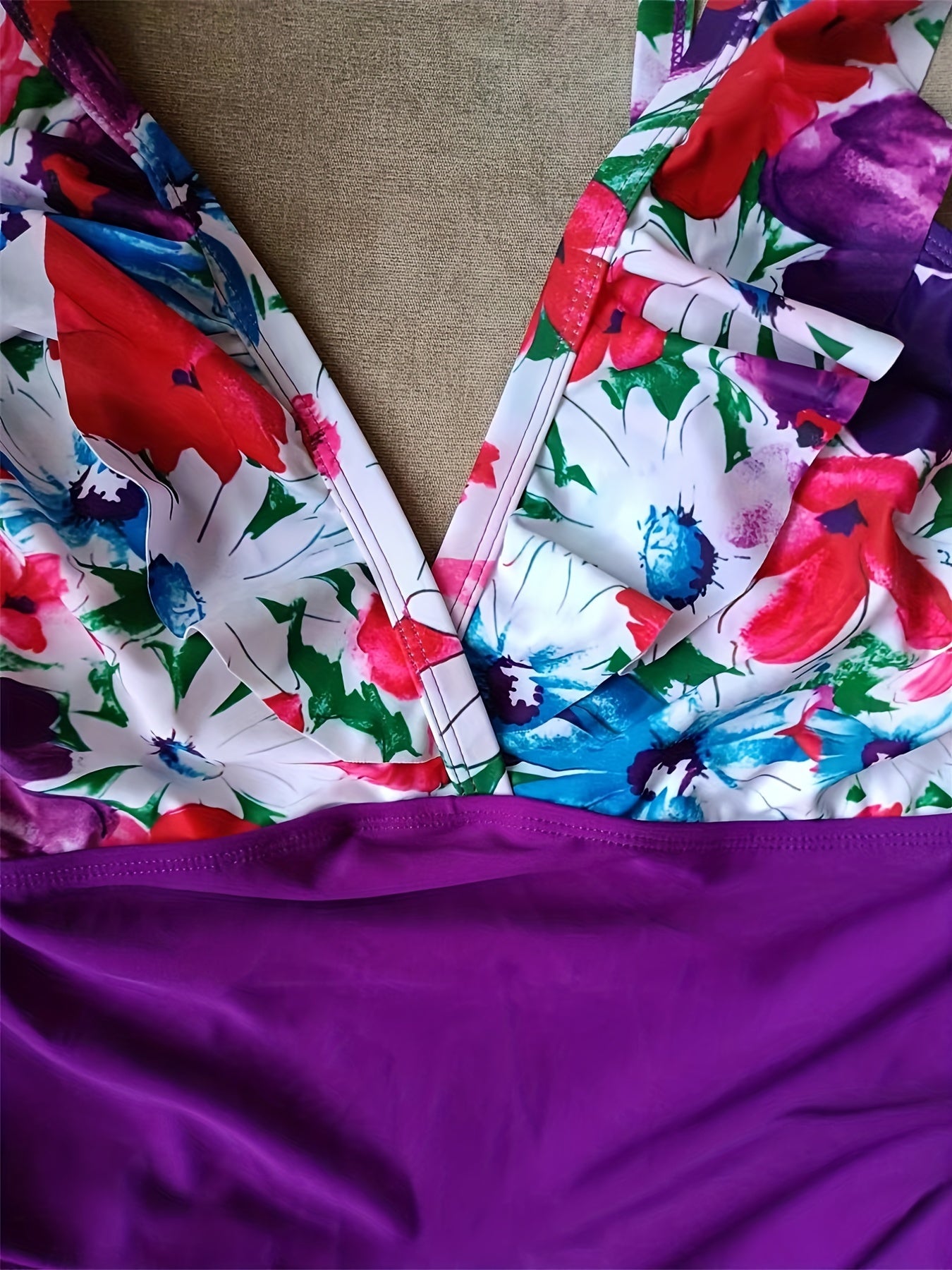Floral Surplice Ruffle One Piece Swimsuit