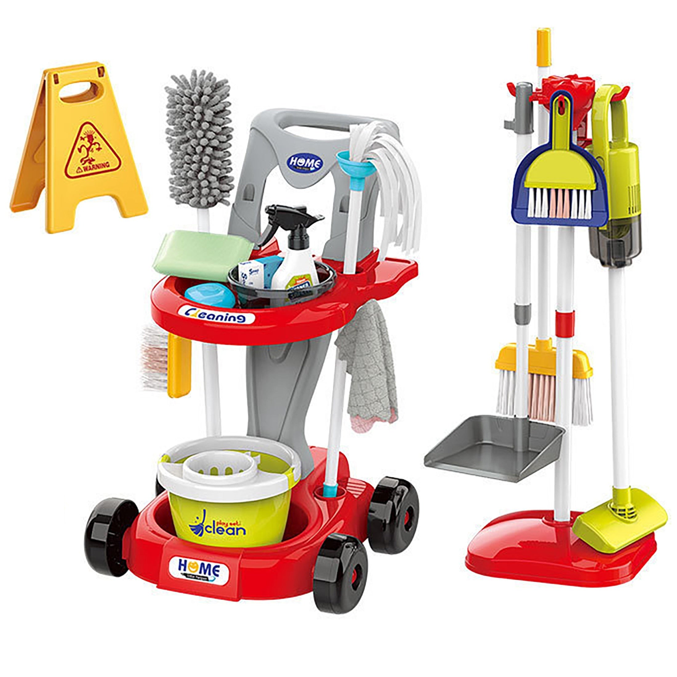 Kids Pretend Play Cleaning Cart Toy Set with Vacuum