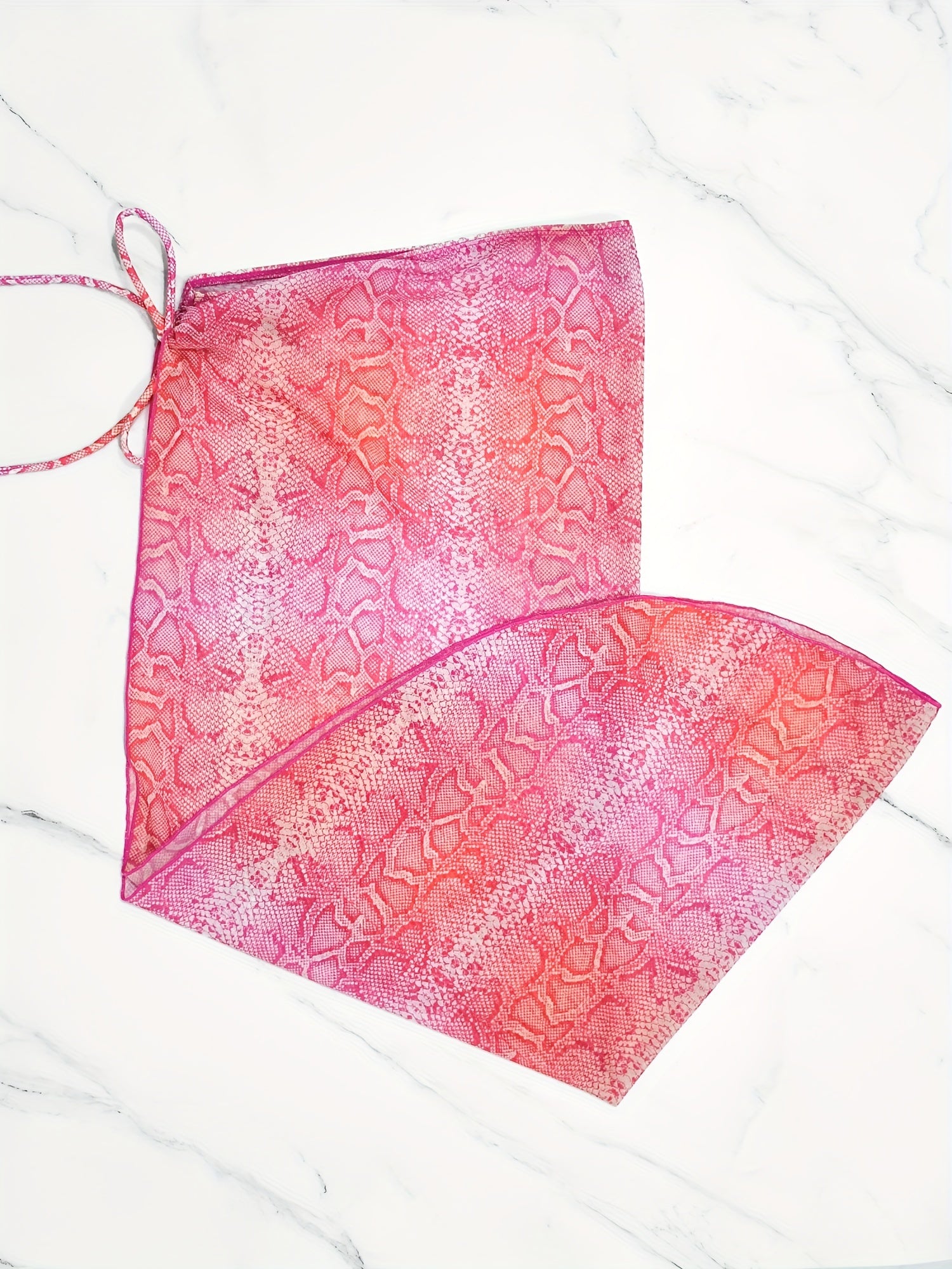 Snakeskin Print Bikini Set with Cover Up Skirt Swimsuit