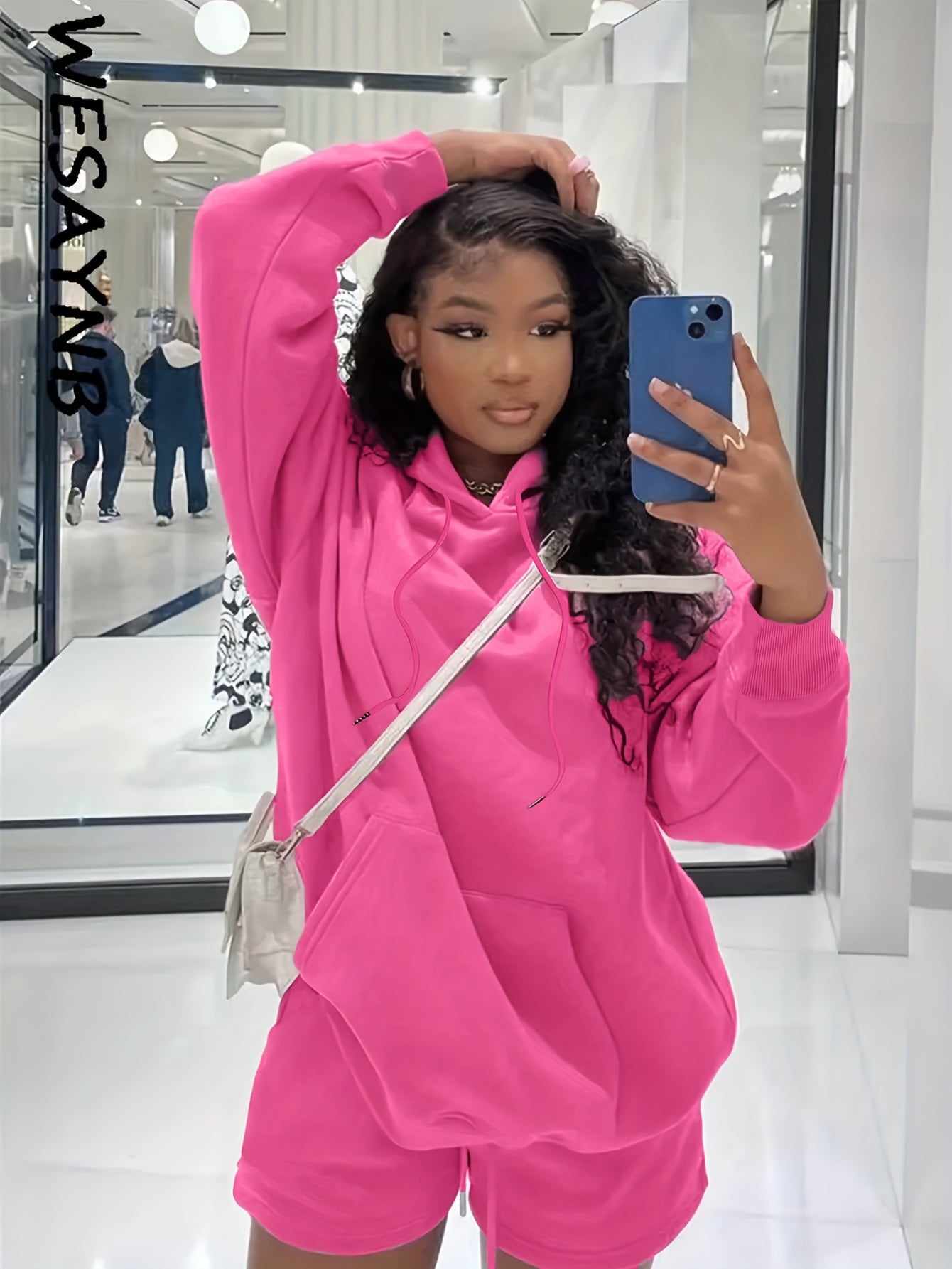 Solid Long Sleeve Hoodie & Shorts 2 Piece Set