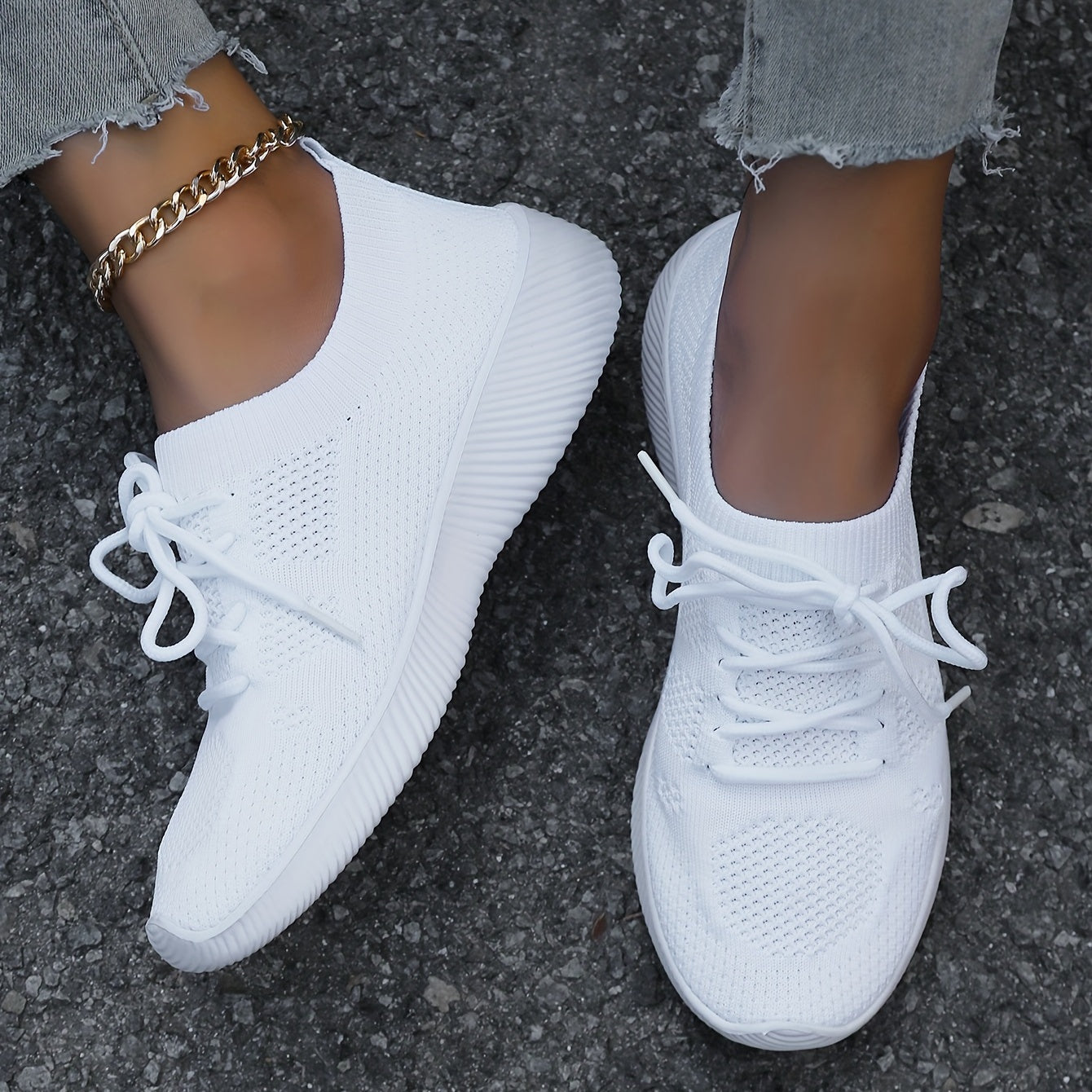 Women's Knit Athletic Shoes Low Top Running Trainers