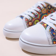 Women's Floral Print Lace Up Low Round Toe Lightweight Shoes