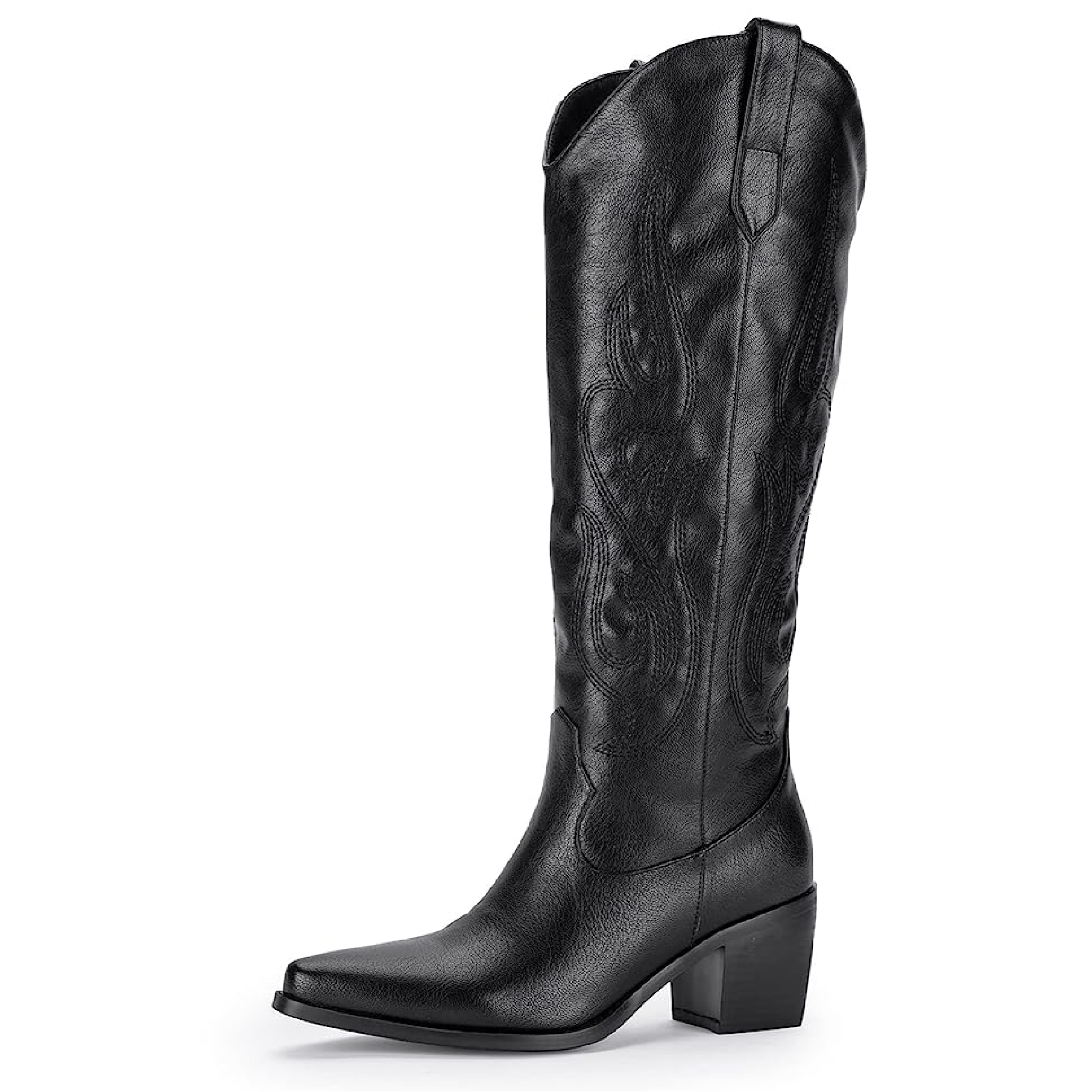 Women's Western Cowboy Boots Chunky Heel Embroidered Wide Calf