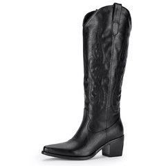 Women's Western Cowboy Boots Chunky Heel Embroidered Wide Calf