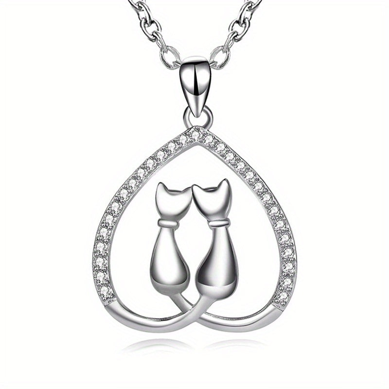 Girl's Love Moon Cat Pendant Necklace Minimalist Animal Jewelry