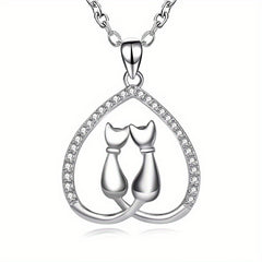 Girl's Love Moon Cat Pendant Necklace Minimalist Animal Jewelry