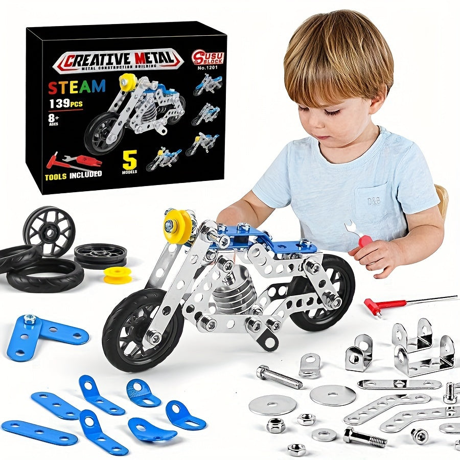 139pcs 5 in 1 Motorcycle Model Building Blocks Toy