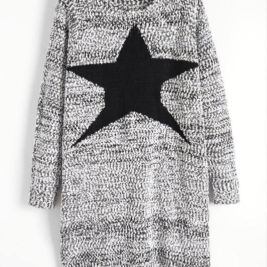 Star Graphic Long Sleeve Round Neck Sweater Dress