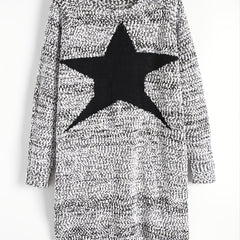 Star Graphic Long Sleeve Round Neck Sweater Dress