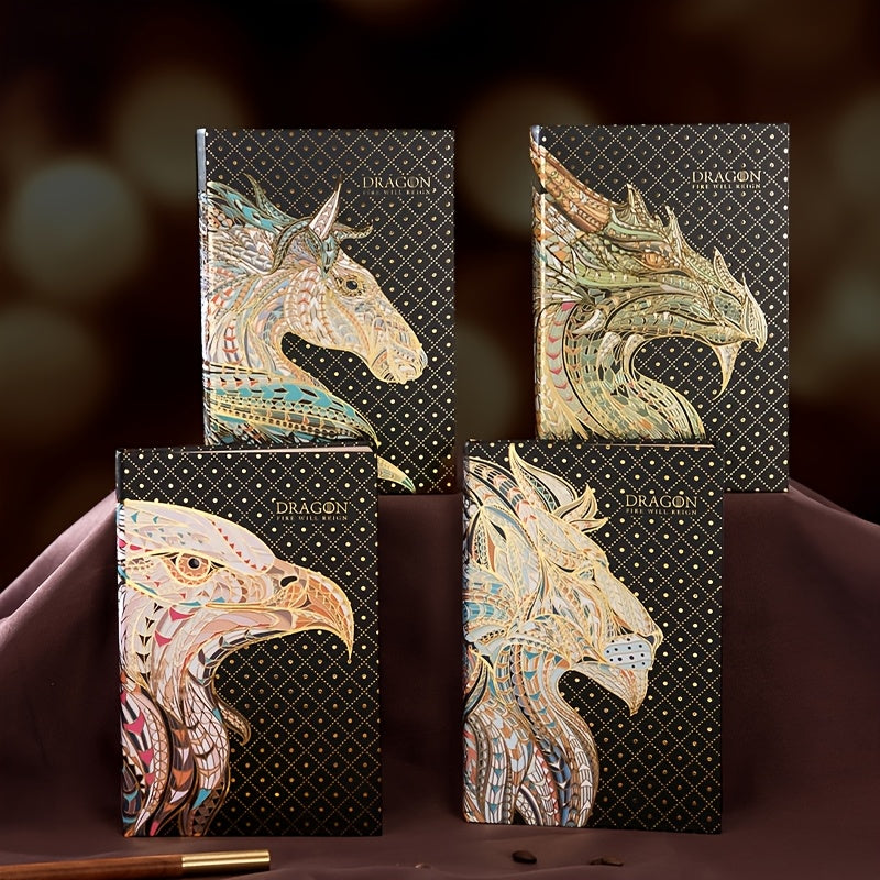 Vintage Embossed Dragon Faux Leather Journal 256 Pages Golden Foil Illustrations