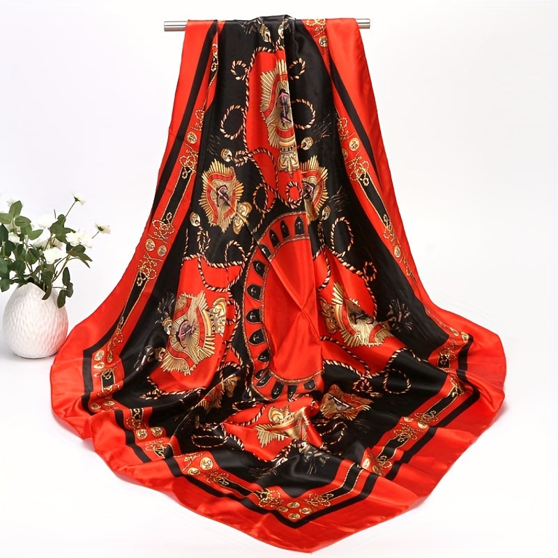 Chain Print Satin Square Scarf Large Shawl Silk Head Wrap