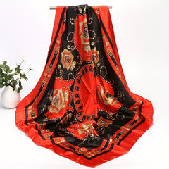 Chain Print Satin Square Scarf Large Shawl Silk Head Wrap