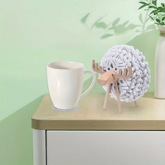 Sheep Shaped Coasters with Wood Holder, Absorbent Cup Pads for Car & Home