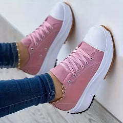 Women's Chunky Canvas Shoes Non Slip Lace Up Casual Sneakers Thick Sole