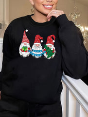Christmas Loungewear Top Gnomes Print Long Sleeve Round Neck T shirt