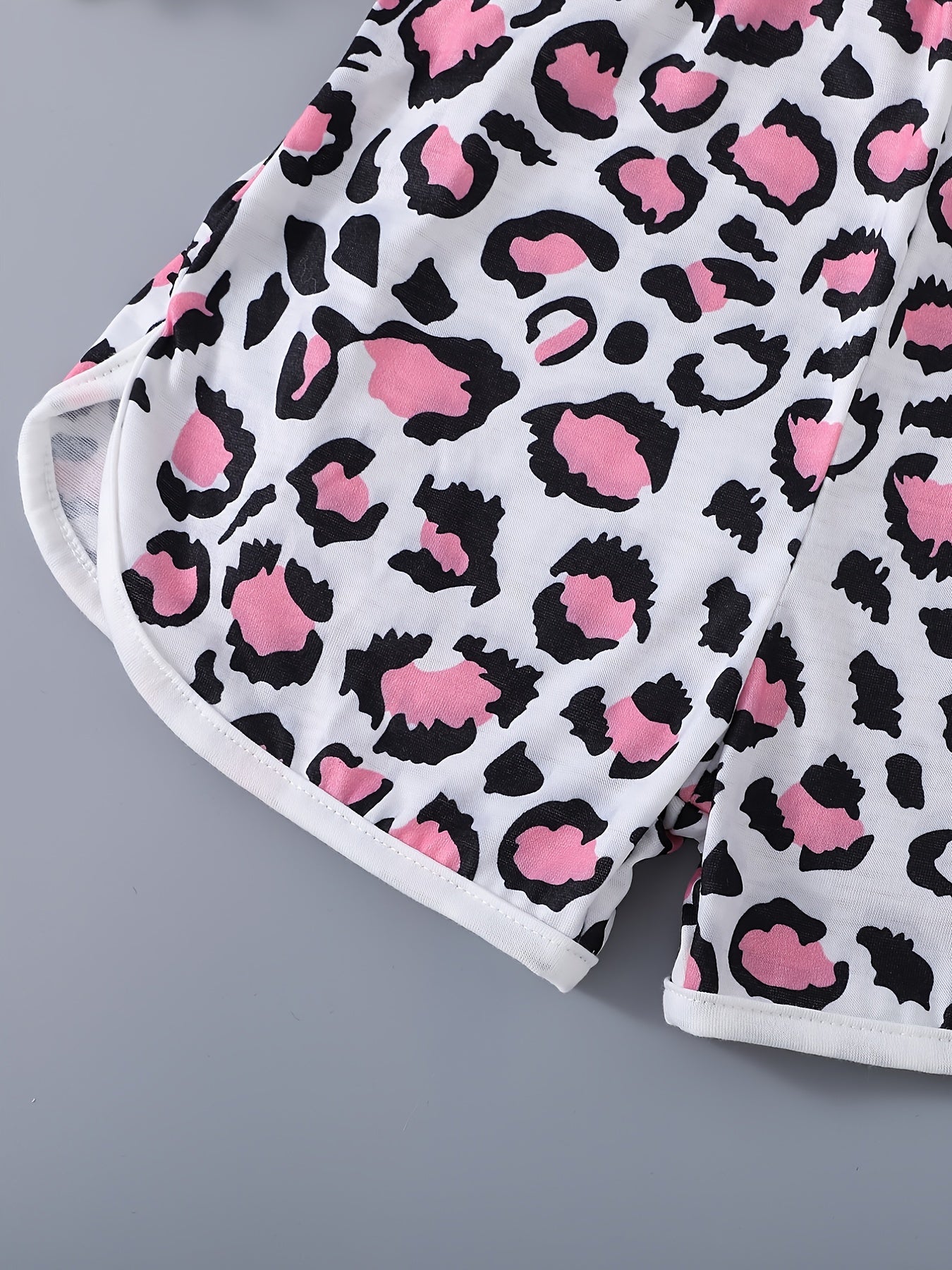 Girls Patchwork Cami Romper Bow Heart Leopard Print Jumpsuit