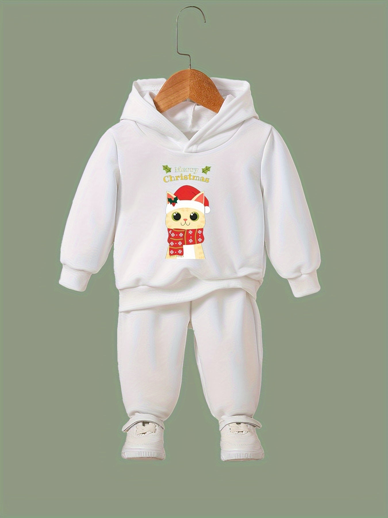 Christmas Kitty Print Girls 2pcs Hoodies Jogger Pants Set