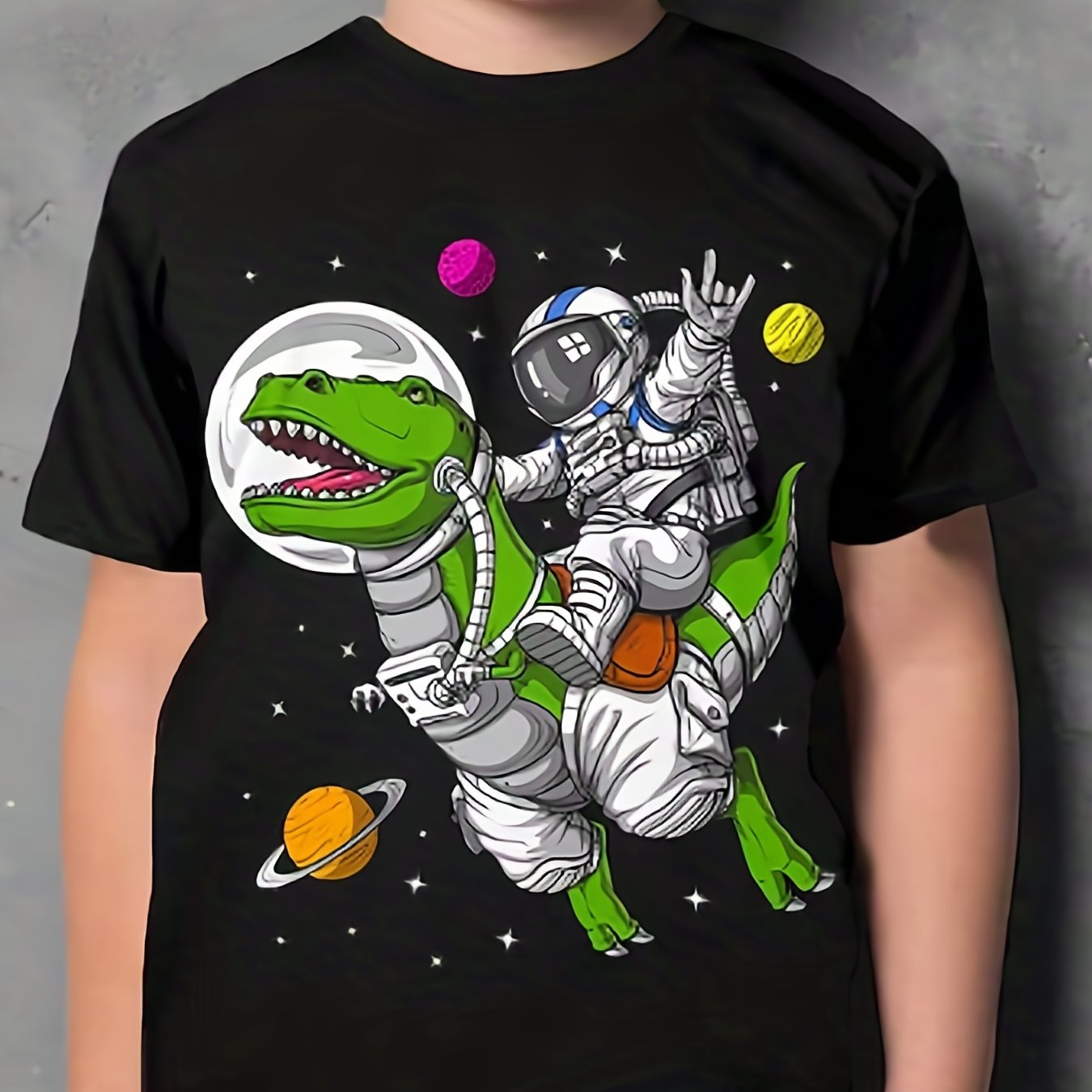 3D Printed Boy's Astronaut & Dinosaur T Shirt Active Stretchy Tee
