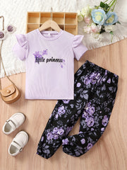 Girl's Sunglasses Print T-shirt & Pants Set for Summer