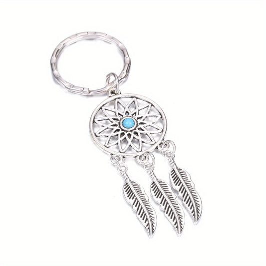 Vintage Turquoise Feather Shape Keychain Western Style Key Chain