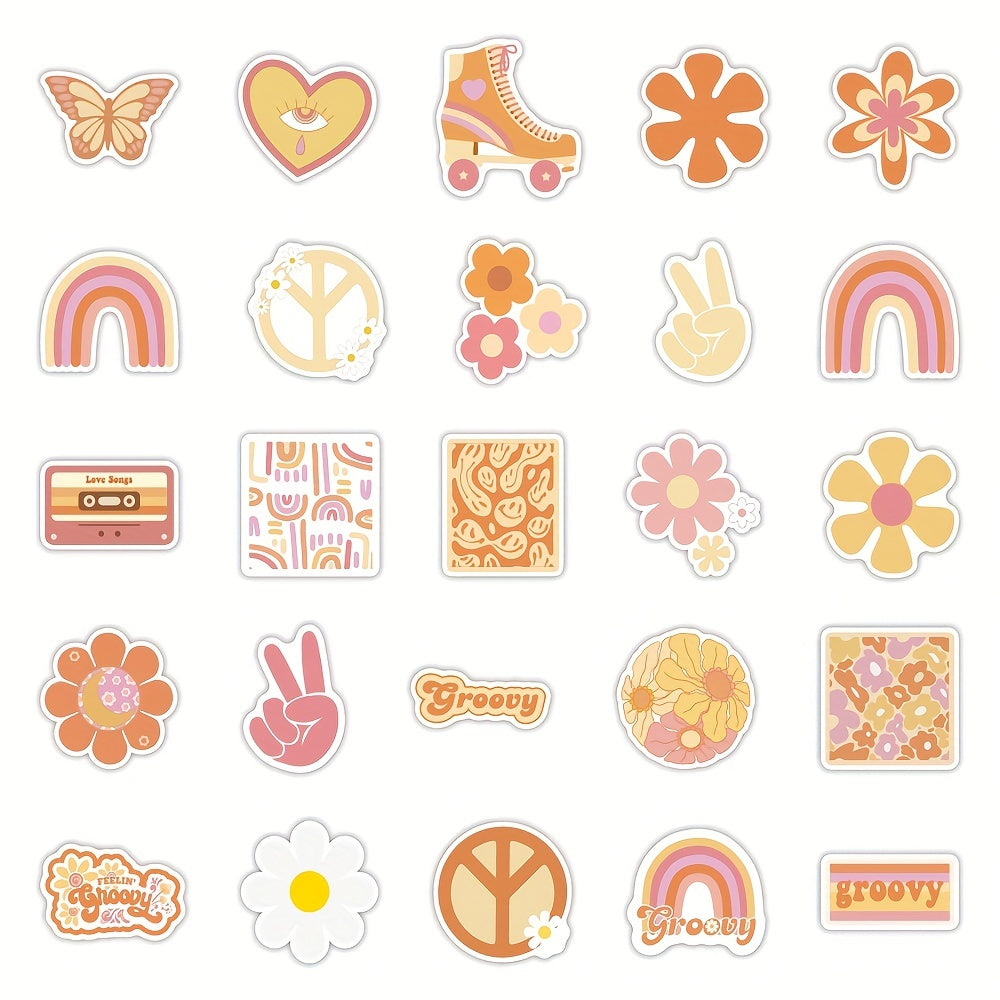 50pcs Hippie Stickers Vinyl Waterproof Party Decorations for Laptop Water Bottle
