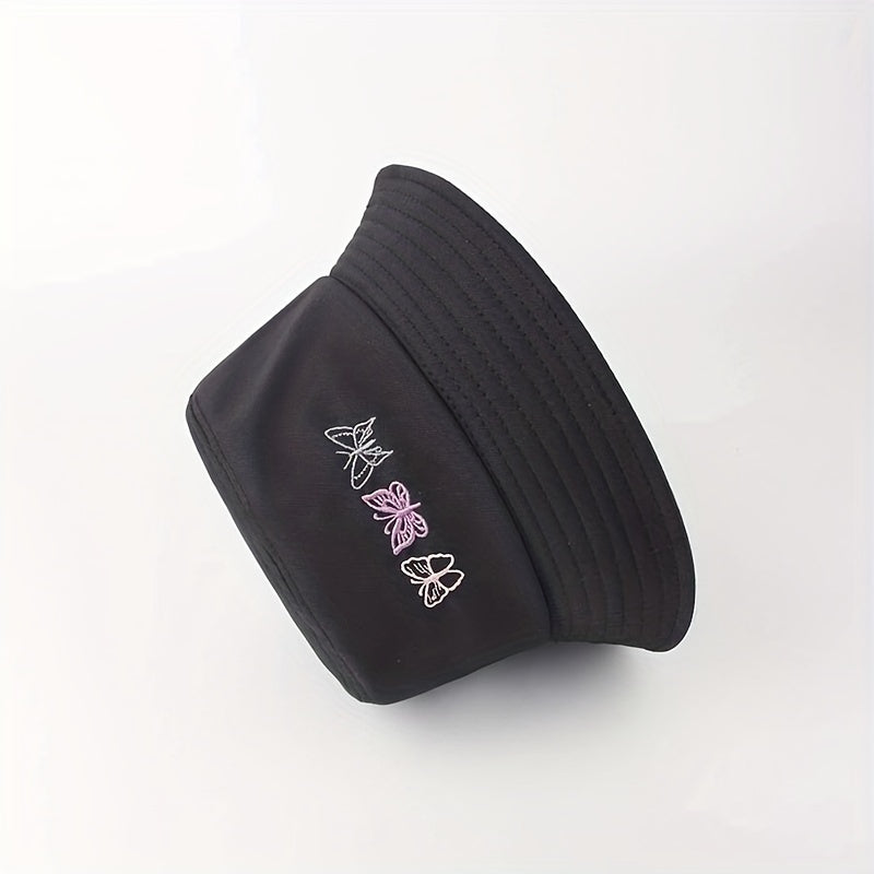 Butterfly Embroidery Bucket Hat Casual Sunscreen Cotton Fisherman Cap
