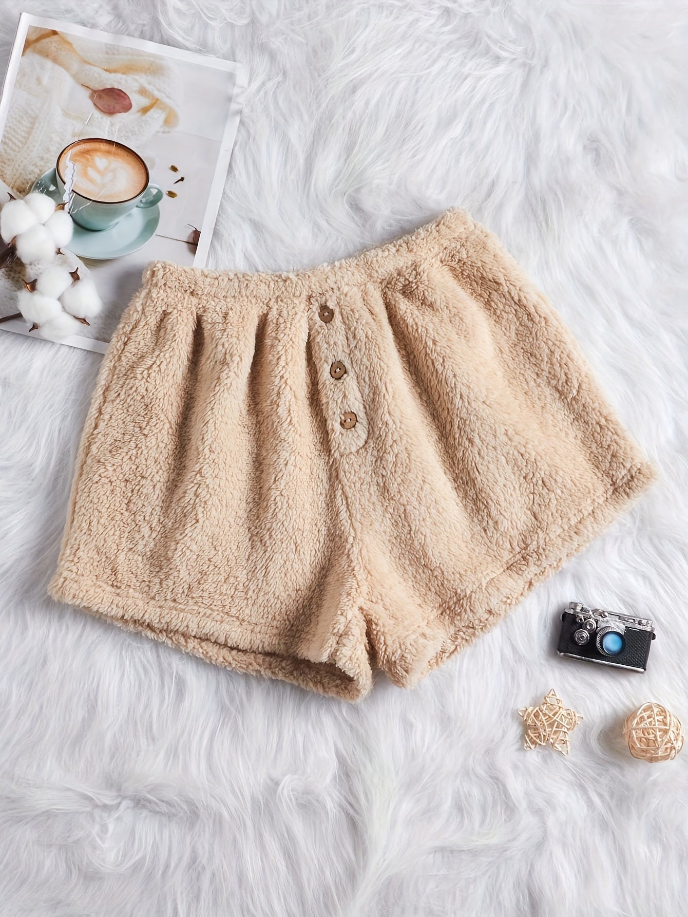 Soft Fuzzy Lounge Bottoms with Elastic Waistband Shorts