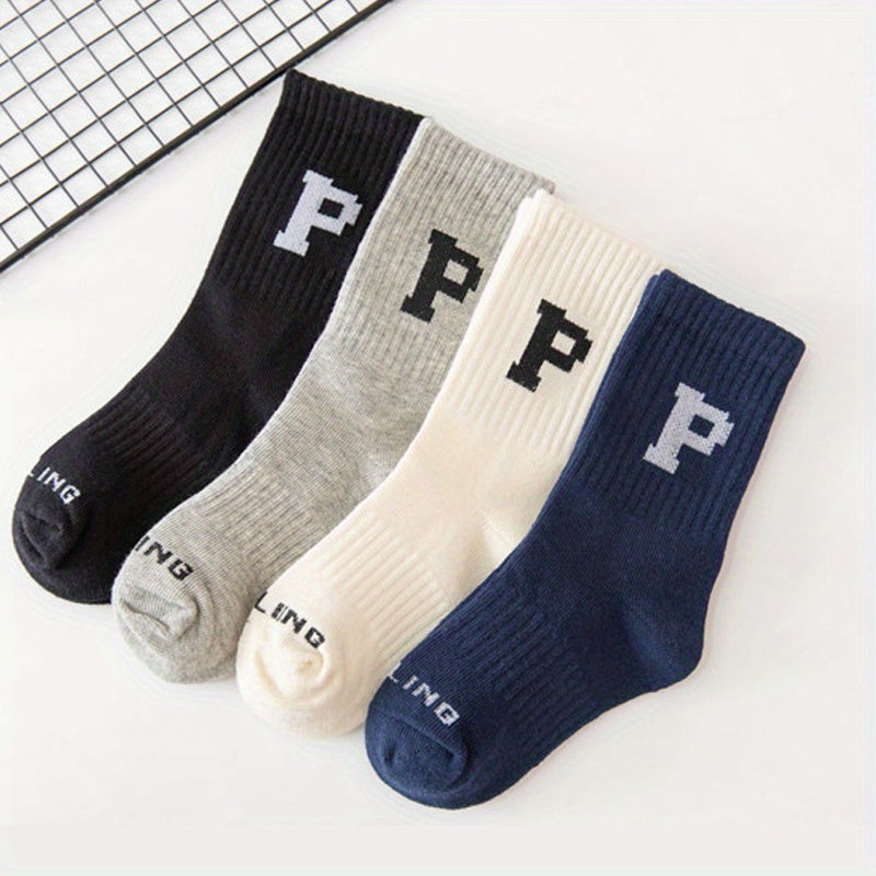 4 Pairs Kids Cotton Socks Printed High Tube Breathable All seasons