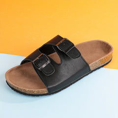 Women's Cork Footbed Slides Two Buckle Strap Non Slip Flat Shoes