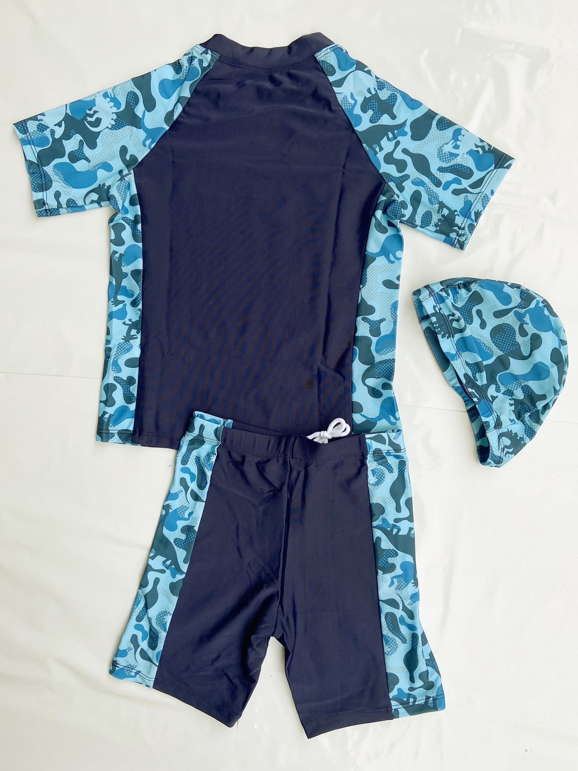 Boys Dinosaur Graphic T-shirt & Trunks Swimsuit Set for Summer