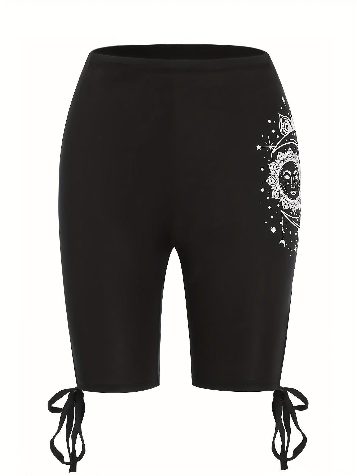 Graphic Print High Waist Leggings Casual Drawstring Leggings