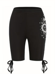 Graphic Print High Waist Leggings Casual Drawstring Leggings