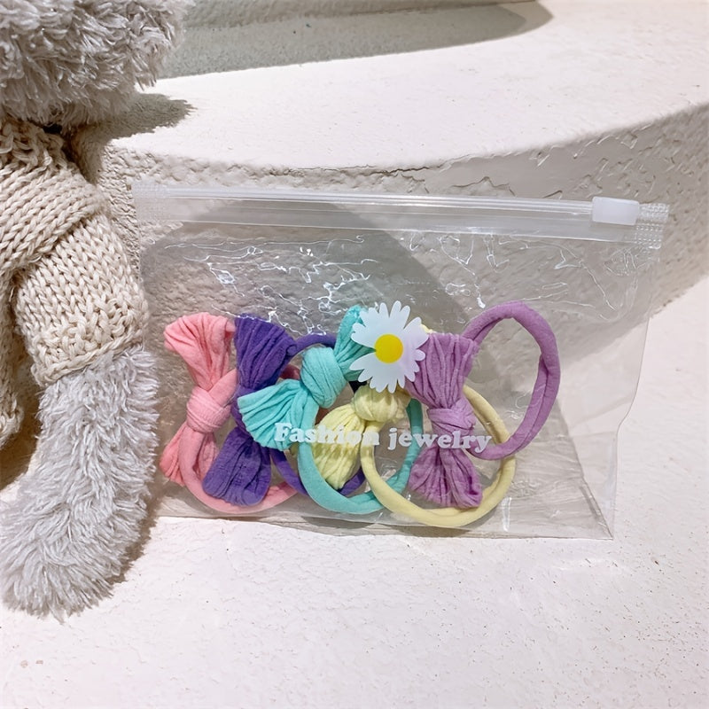 5pcs Colorful Elastic Bow Hair Ties for Girls