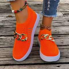 Women's Mesh Slip-on Sneakers with Chain Detail