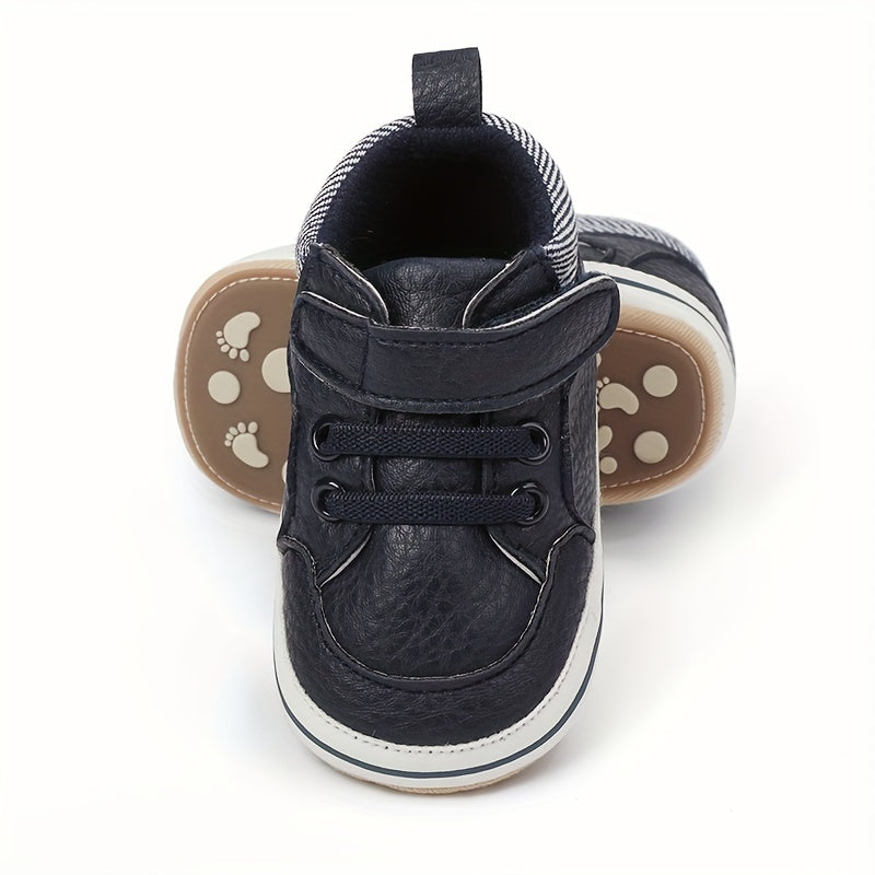 Baby Boy's Solid Walking Shoes With Hook And Loop Fastener