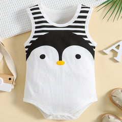 Cartoon Striped Sleeveless Cotton Onesie Clothes