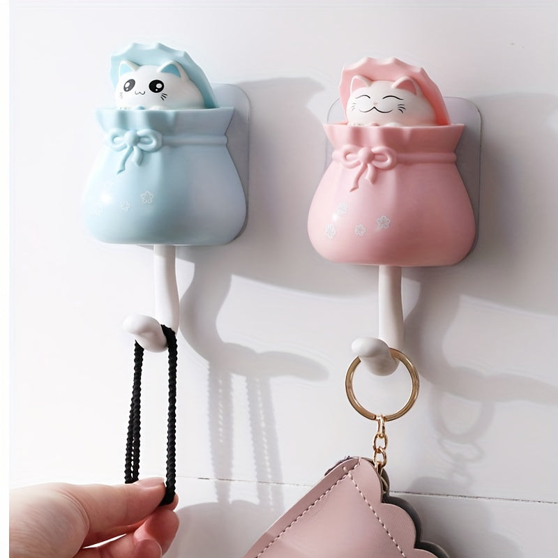 Cute Kitten Coat Hook with Punch-Free Installation