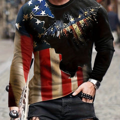 Eagle Print Men's Long Sleeve Tee For Autumn