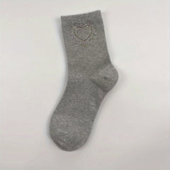 Heart Rhinestone Mid Tube Socks Women's Stockings