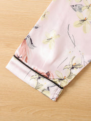 Kids Flower Pattern Satin Lounge Wear Top & Pants Set