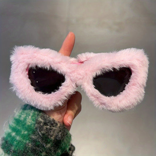 Fuzzy Cat Eye Sunglasses For Women Men Y2K Plush Club