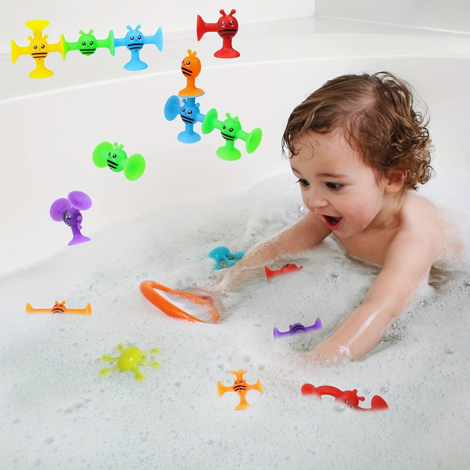 32 Pcs Silicone Suction Cup Toys for Kids with Eggshell Storage