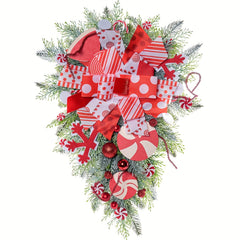 Christmas Candy Cane Wreath Red Teardrop Decor