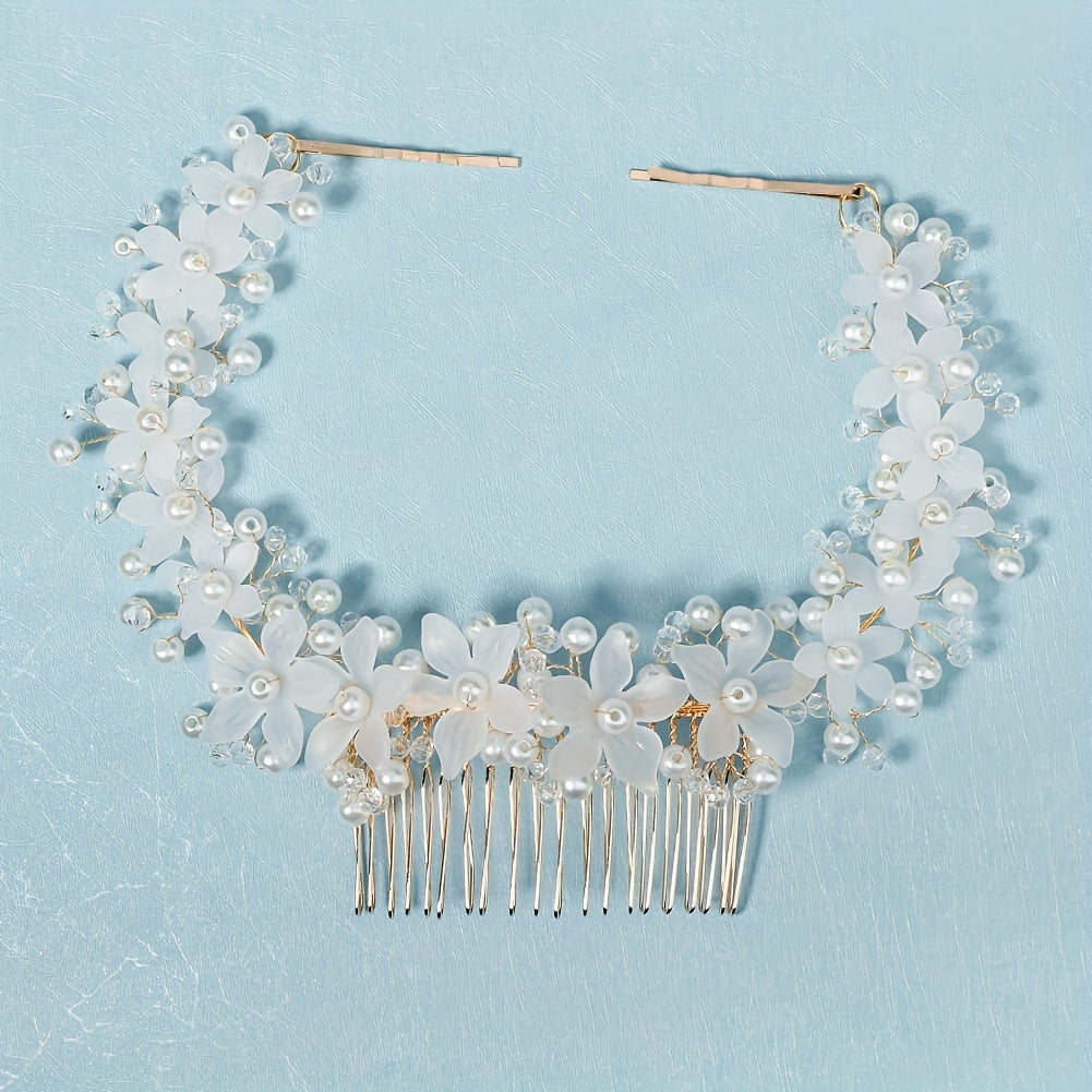 Flower & Pearl Hair Comb Vintage Hair Clip Bridal Wedding Accessory