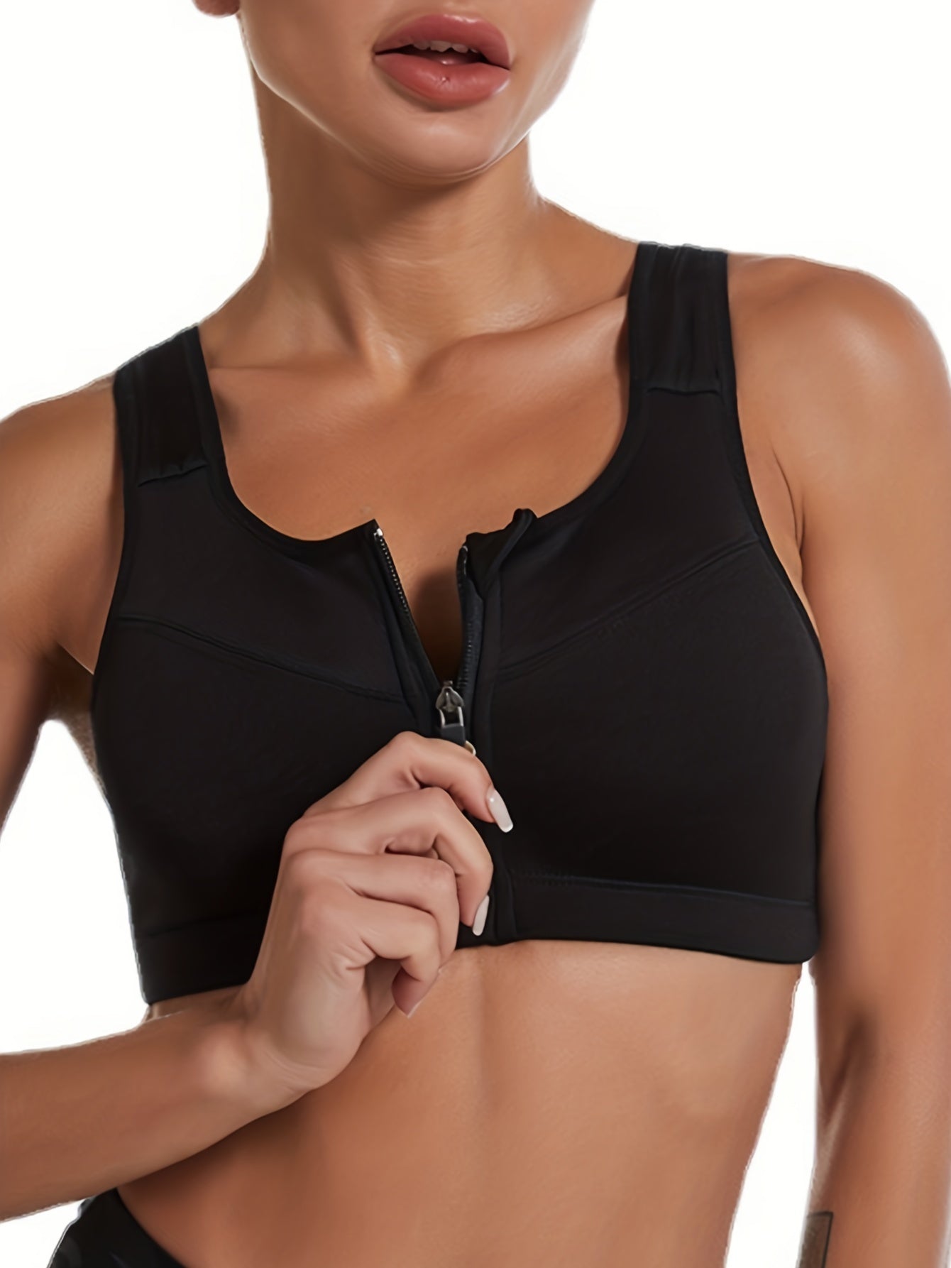 Wireless Zip Up Sports Bra Hollow Out Push Up Tank Bra